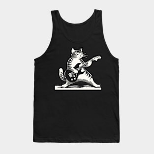 Electric Guitar Cat Rock Music Japan Style Funny Cat Tank Top